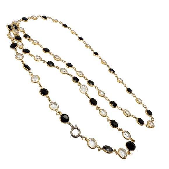 SWAROVSKI Bezel Set Clear & Black Crystal Necklace 36" Open Back Riviere Tennis - Picture 8 of 9